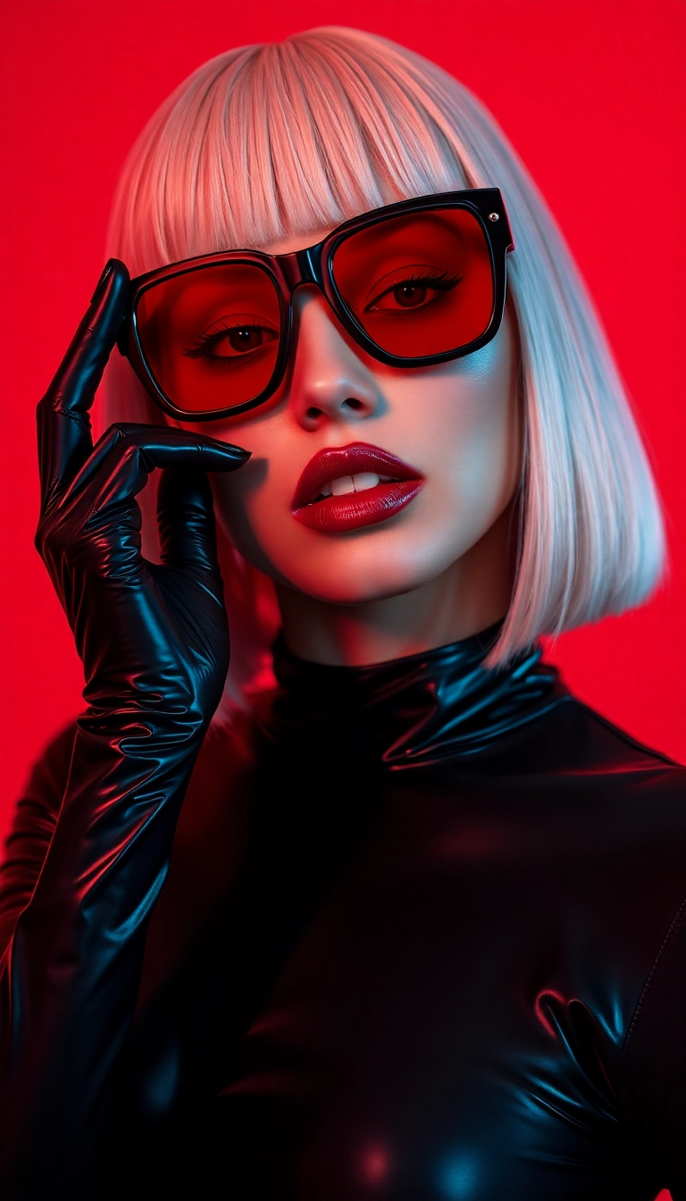 iPhone Gorgeous AI Y2K Woman Fashion Model in Black and Red Professional Background Copyright-Free Photo